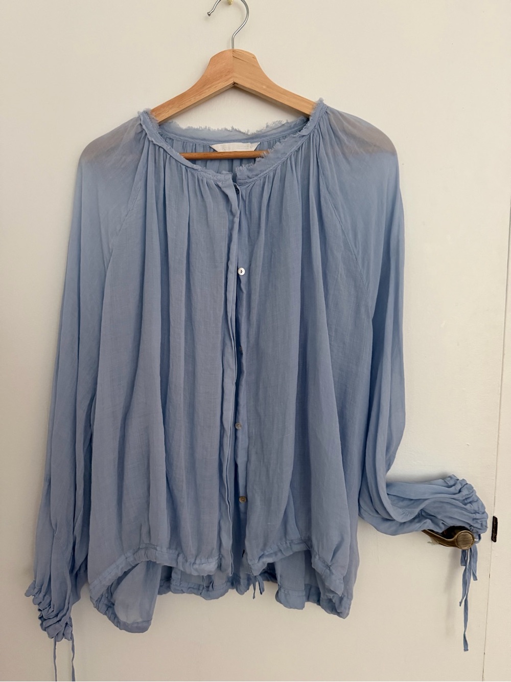 Zara Light Blue Flowing Peasant Blouse